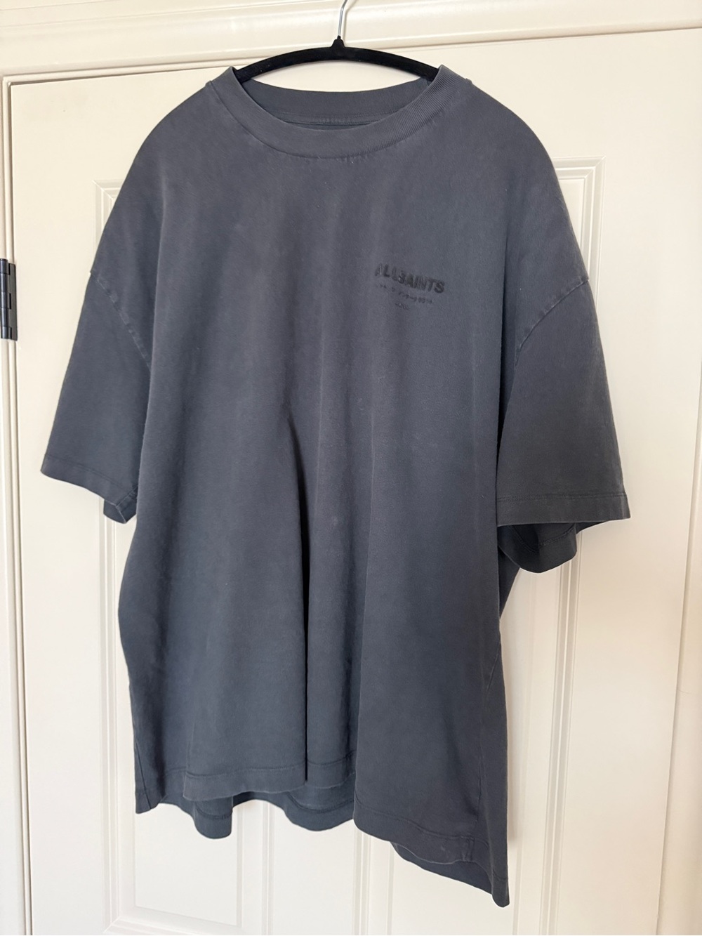 All Saints Men's Washed Charcoal Logo Crew Tee Size XXL